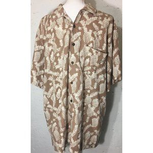 Kona Wind Short Sleeve Button Front Shirt Size L Hawaiian Beige White Pineapple